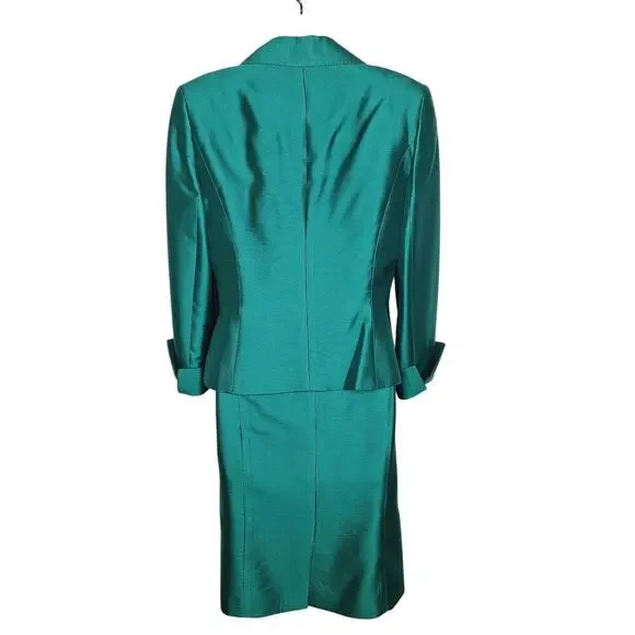 Vintage Albert Nipon Skirt Suit Wool Silk 8 Emerald Green Jackie O Classic 60s - Picture 5 of 16